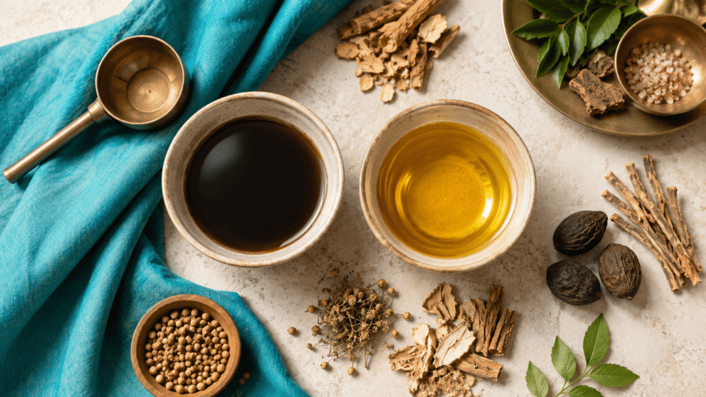 Comparison of oil and decoction preparations used in basti treatment