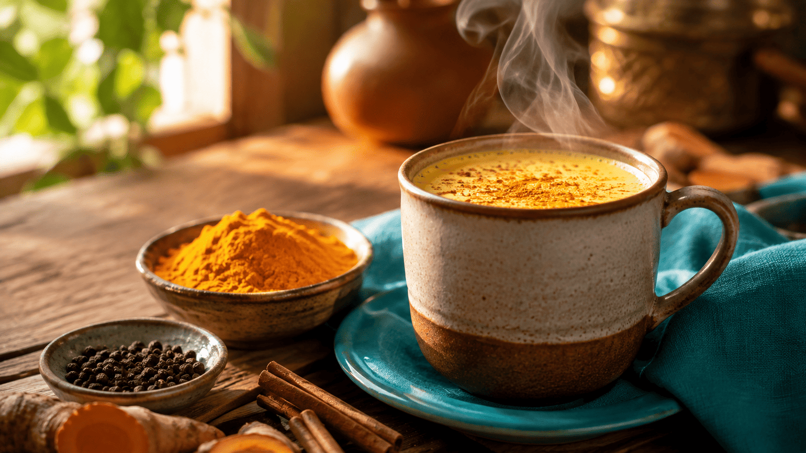 Golden milk made with turmeric, black pepper, and warm milk