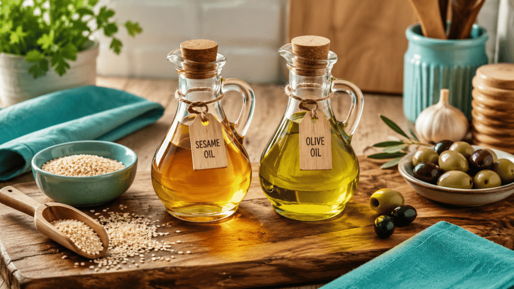 Sesame oil benefits compared to olive oil for cooking and diet