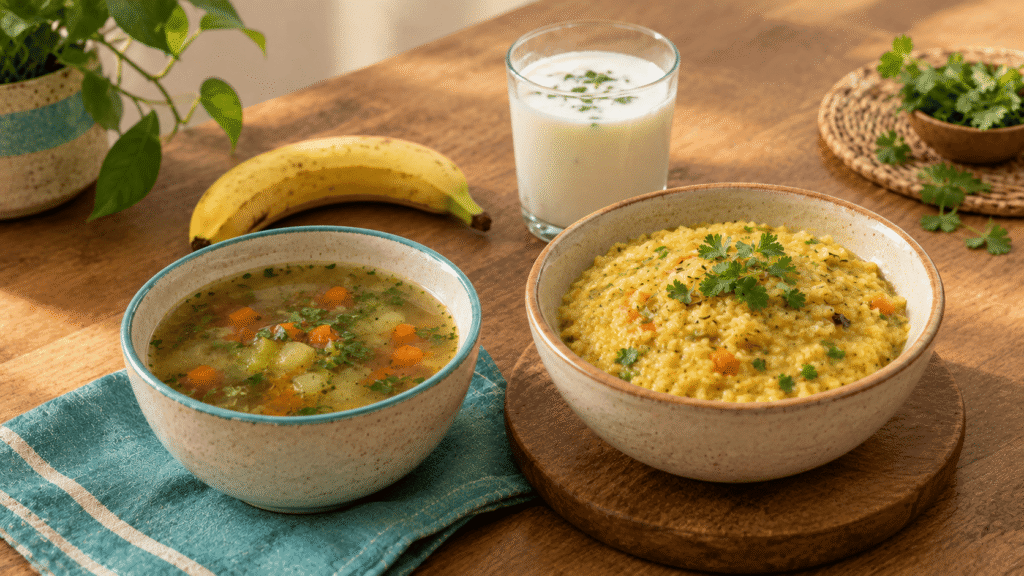Simple warm foods like khichdi, soup and banana recommended for loss of appetite ayurveda diet