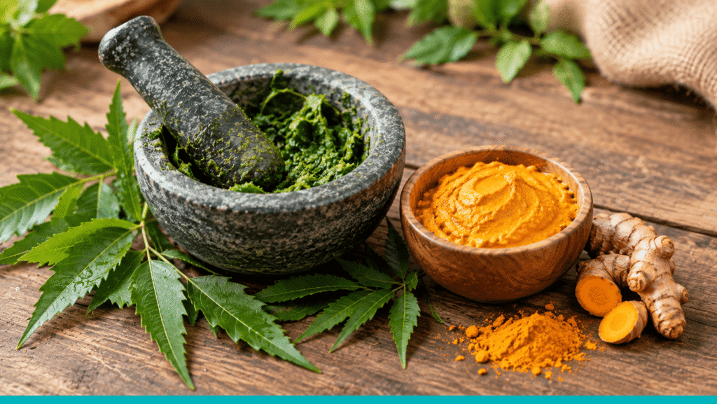 Neem and turmeric paste used in fungal infection ayurvedic treatment